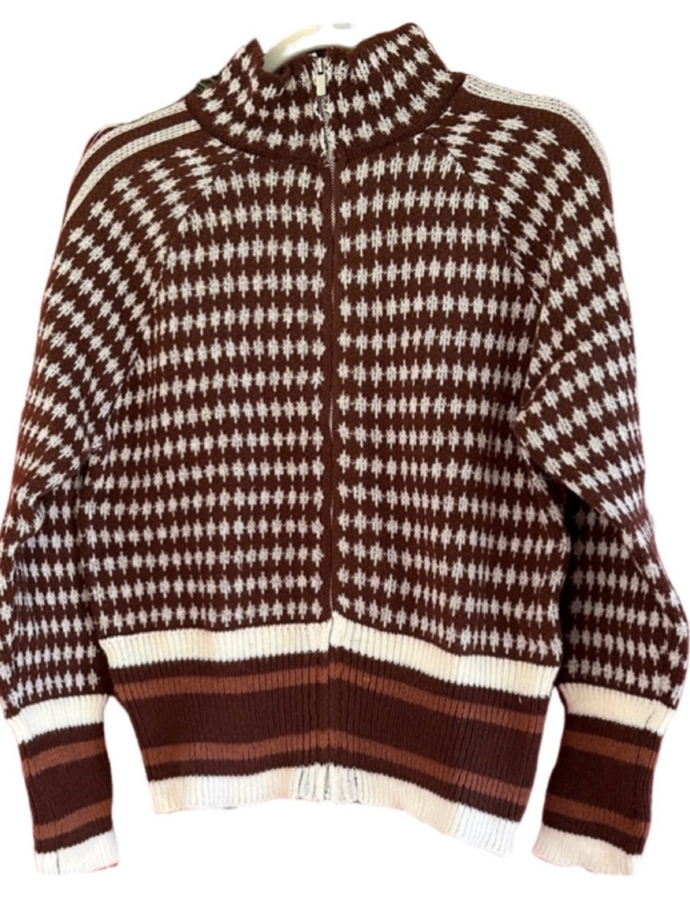Amazon Zip Front Brown and White Women's Sweater